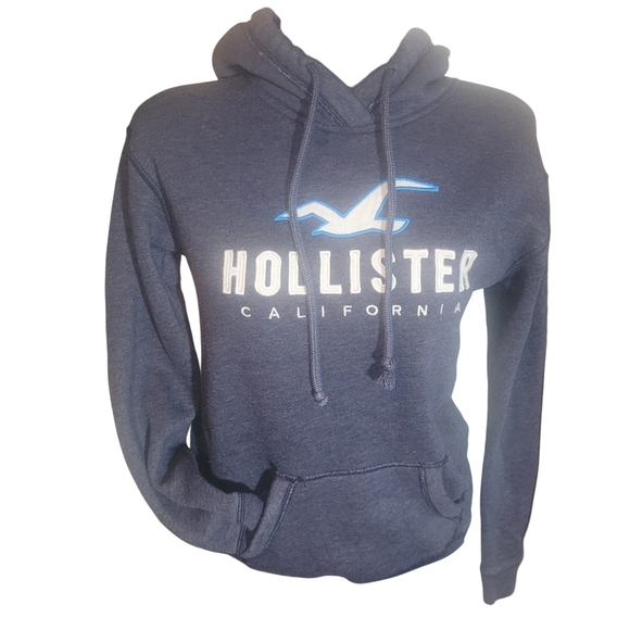 Hollister Navy Blue Pullover Logo Front Hoodie XS - Picture 1 of 6